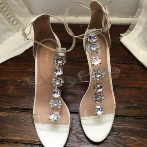 ALDO White Rhinestone Heeled Sandals